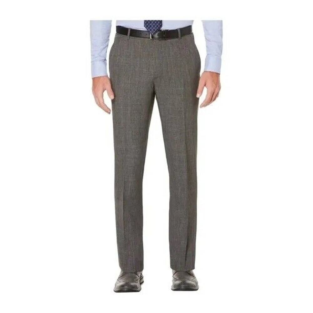 Perry Ellis Portfolio Men's Gray Slim-Fit Smoked Pearl Plaid Dress Pants 36x34